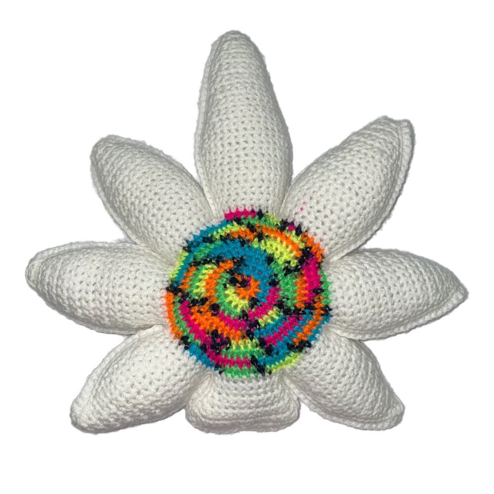 Handmade Crochet Acrylic Blacklight Daisy Stoner Pride Pillow